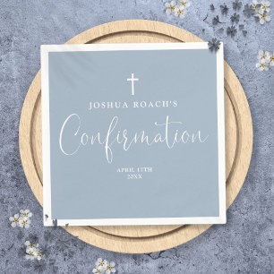 Serviette En Papier Script élégant moderne Dusty Blue Confirmation