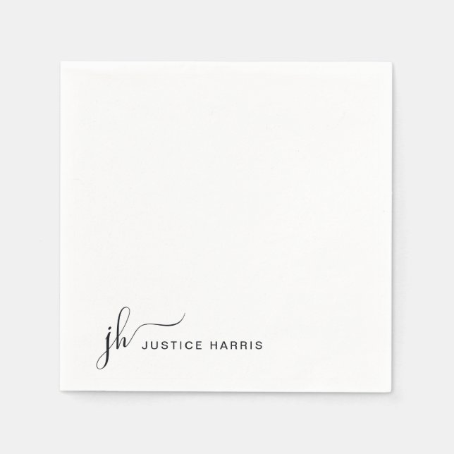 Serviette En Papier Script élégant Monogramme moderne Professionnel (Devant)