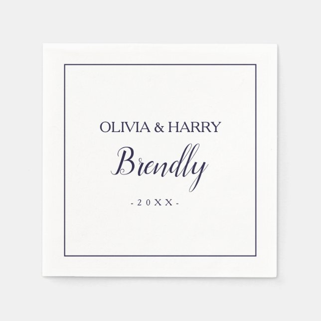 Serviette En Papier Script élégant | Papier Mariage blanc Napkin (Devant)