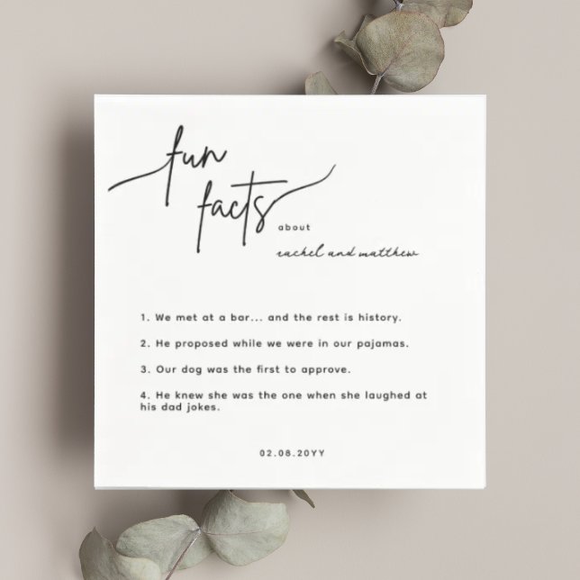 Serviette En Papier Script Fun Facts Mariage Napkins (Créateur téléchargé)