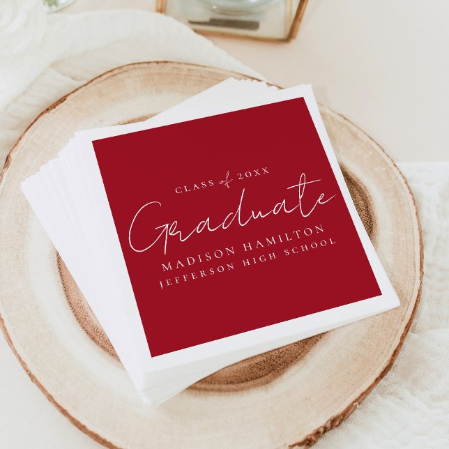 Serviette En Papier Script manuscrit moderne Graduation rouge (Créateur téléchargé)