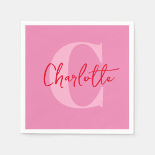 Serviette En Papier Script manuscrit Quirky Whimsy Monogramme rose