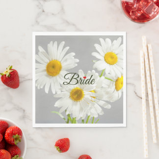 Serviette En Papier Script "Mariée" sur marguerites blanches et jaunes