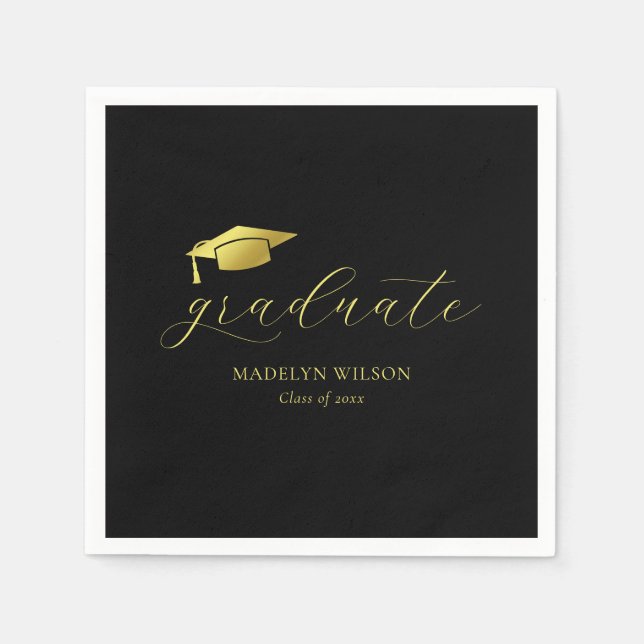 Serviette En Papier Script minimal moderne Black Gold Party (Devant)