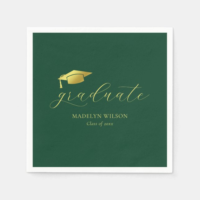 Serviette En Papier Script minimal moderne Green Gold Graduation (Devant)