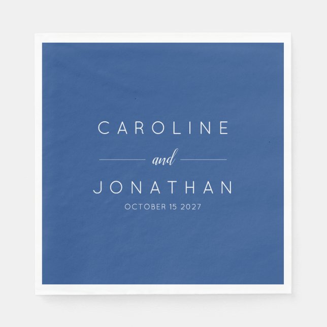 Serviette En Papier Script minimal moderne Mariage bleu français perso (Devant)