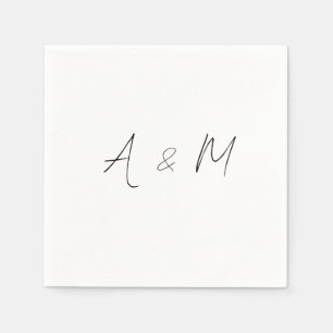 Serviette En Papier Script minimal Monogramme Mariage Boho noir blanc