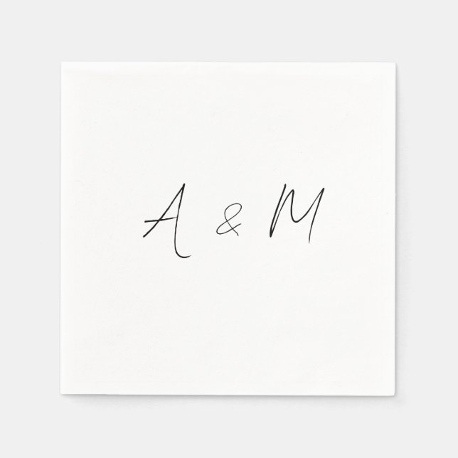 Serviette En Papier Script minimal Monogramme Mariage Boho noir blanc (Devant)