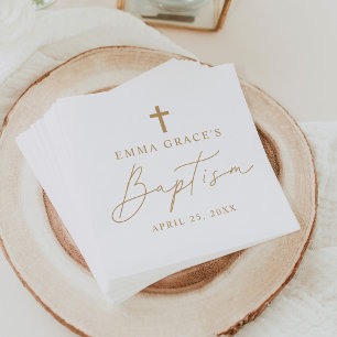 Serviette En Papier Script minimaliste d'or moderne Baptême