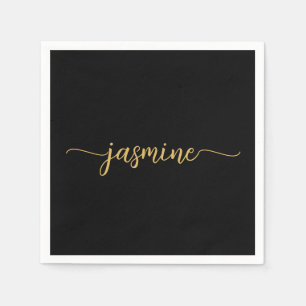 Serviette En Papier Script Minimaliste Féminin Simple Monogramme Noir 