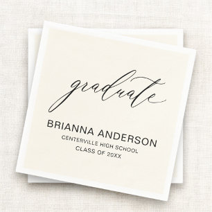 Serviette En Papier Script minimaliste Neutre Crème Beige Graduation