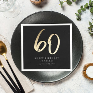 Serviette En Papier Script moderne 60e anniversaire Noir & Or