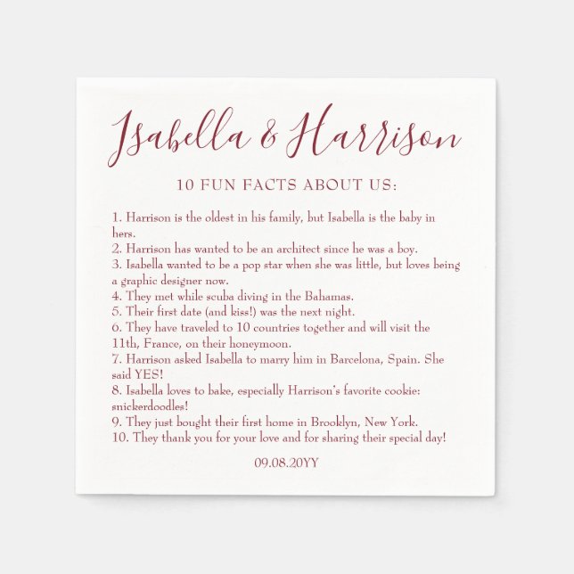 Serviette En Papier Script moderne Bourgogne Fun Fun Fun Faits Mariage (Devant)