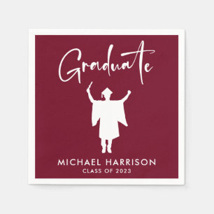 Serviette En Papier Script moderne Burgundy Graduation Party