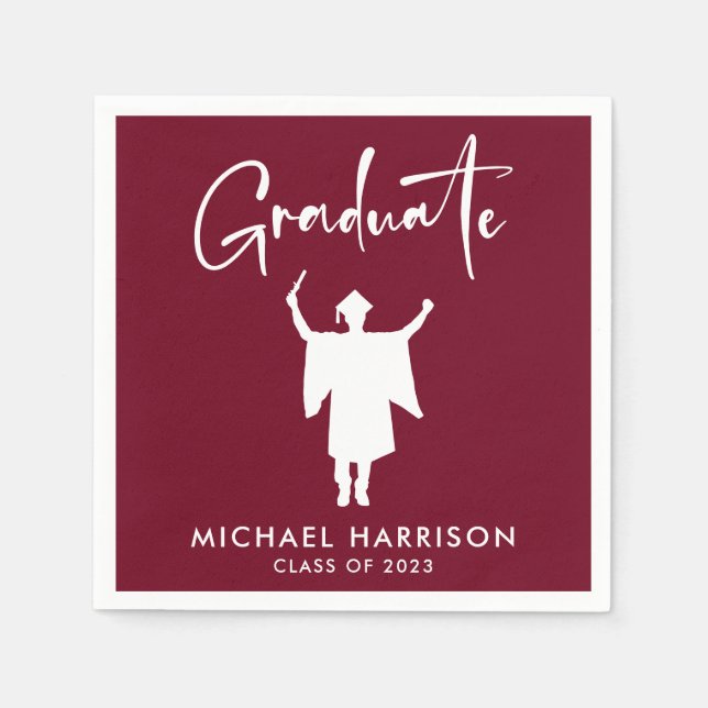 Serviette En Papier Script moderne Burgundy Graduation Party (Devant)