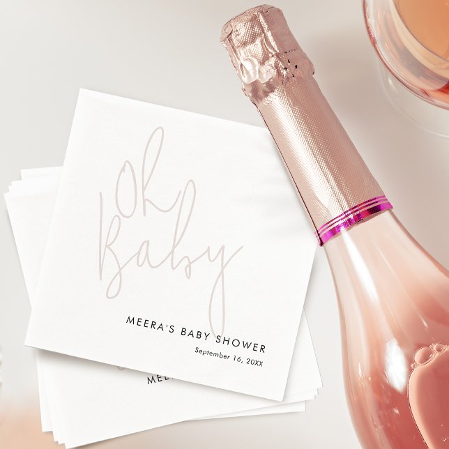 Serviette En Papier Script moderne Dusty rose Oh Baby shower (Modern Script Pink Oh Baby Shower Napkins)