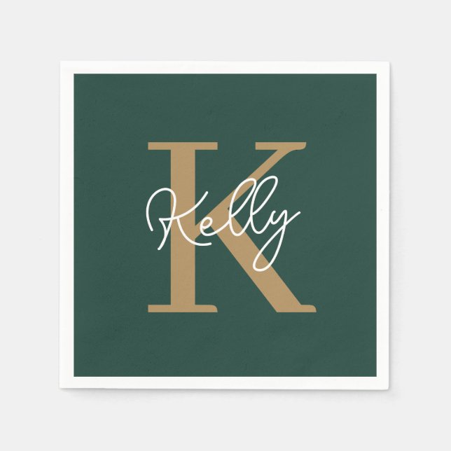 Serviette En Papier Script moderne Emerald Green Gold (Devant)