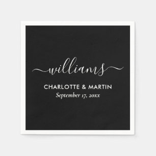 Serviette En Papier Script moderne Mariage noir et blanc