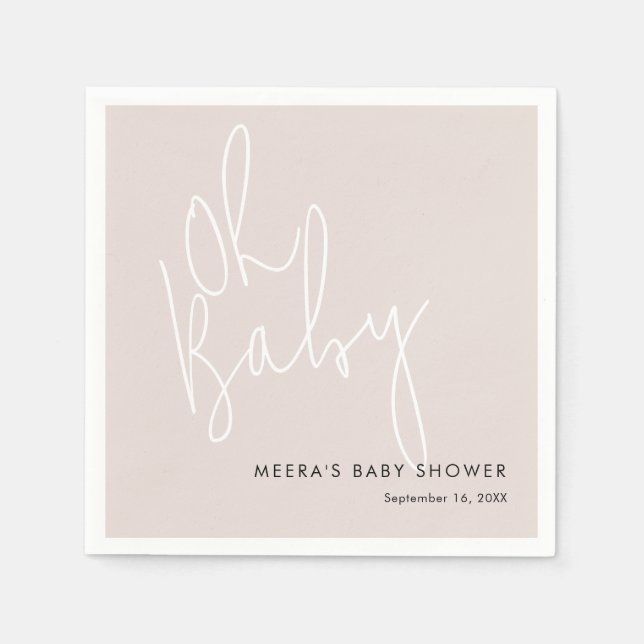 Serviette En Papier Script Moderne Rose Oh Baby Shower (Devant)