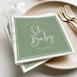 Serviette En Papier Script moderne Sage Oh Baby Baby shower simple