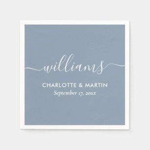 Serviette En Papier Script moderne simple et élégant Mariage bleu pous