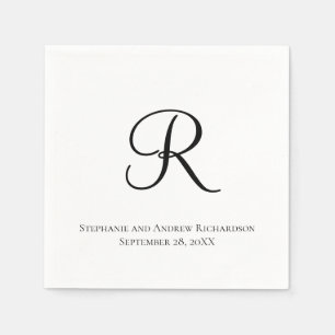 Serviette En Papier Script Monogramme noir blanc élégant mariage servi