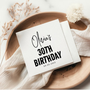 Serviette En Papier Script noir moderne 30e anniversaire chic & minima