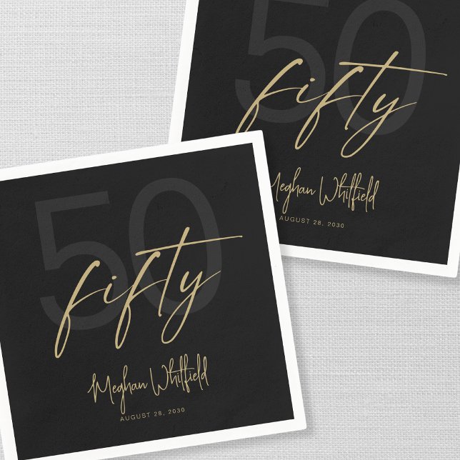 Serviette En Papier Script Or Noir Cinquante Moderne Fête d'anniversai (Créateur téléchargé)