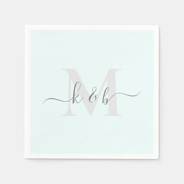 Serviette En Papier Script Personnalisé mariage Icy Blue Cocktail (Devant)