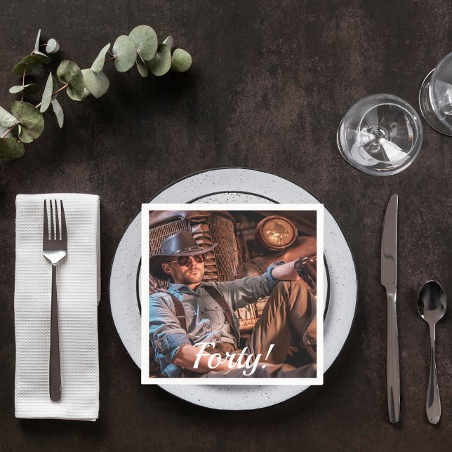 Serviette En Papier Script photo de 40e anniversaire (Créateur téléchargé)