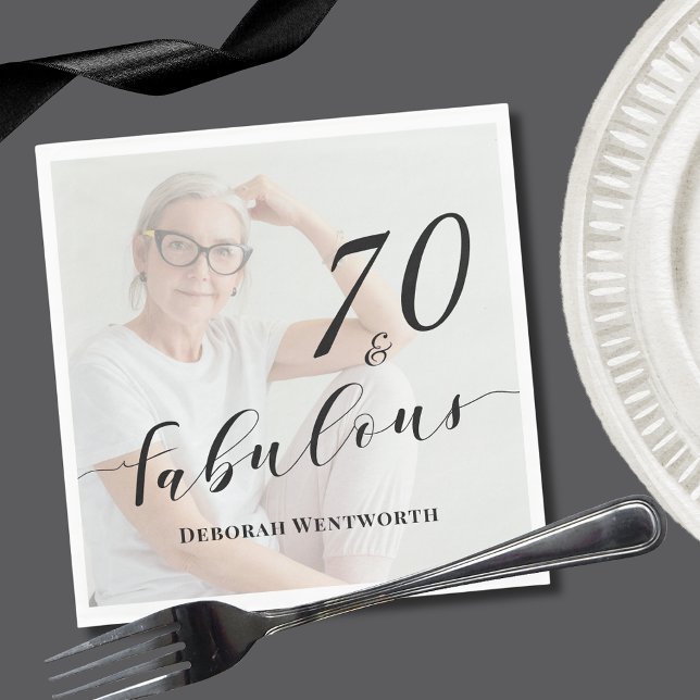 Serviette En Papier Script photo pour 70 ans et fabuleux anniversaire  (Créateur téléchargé)