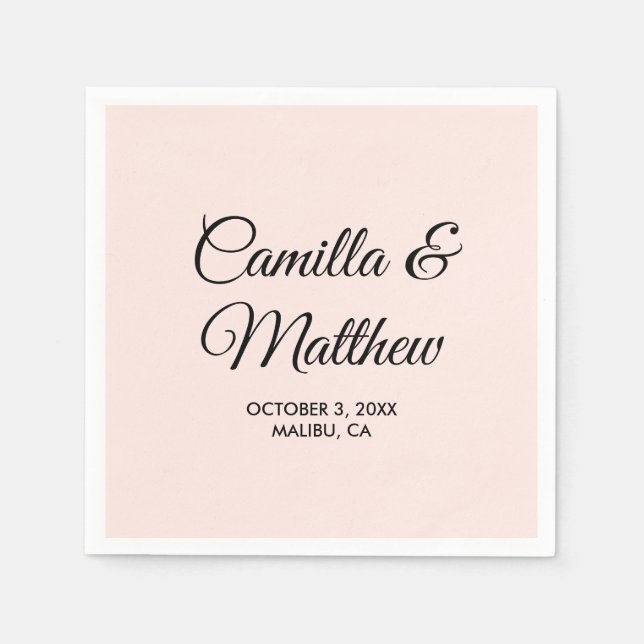 Serviette En Papier Script romantique rose clair Mariage personnalisé (Devant)