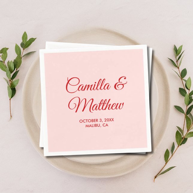 Serviette En Papier Script romantique rose Mariage personnalisé servie (Pink Romantic Script Personalized Wedding Napkins
)