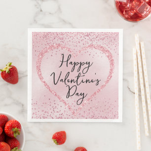 Serviette En Papier Script Romantique Rose Pailleté pour la Saint-Vale