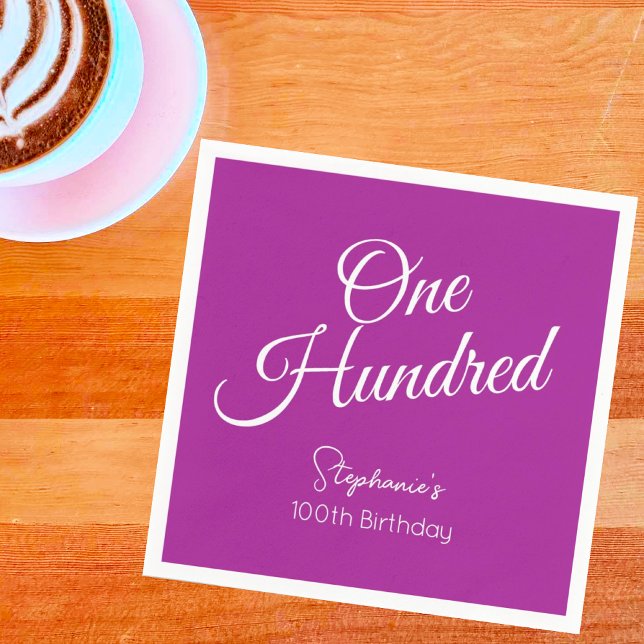 Serviette En Papier Script simple moderne rose foncé 100e anniversaire (Créateur téléchargé)