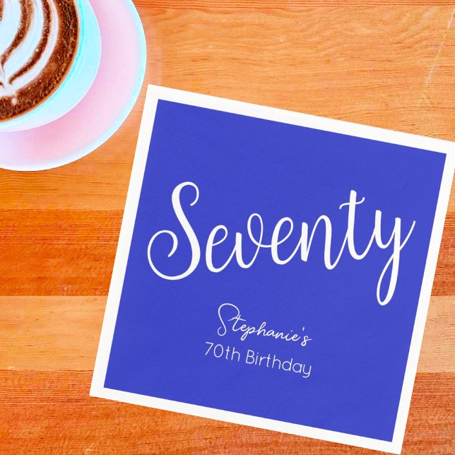 Serviette En Papier Script simple moderne Royal Blue 70th Birthday (Créateur téléchargé)