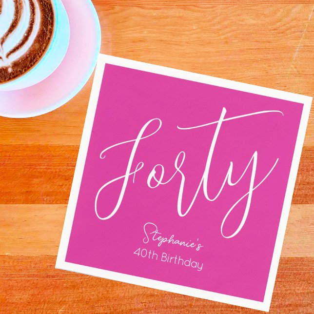 Serviette En Papier Script tout simple rose rose 40e fête d'anniversai (Créateur téléchargé)