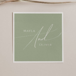 Serviette En Papier Script Whimsical   Mariage vert Sage