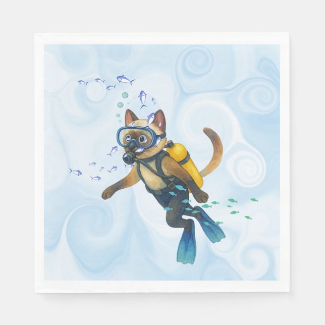 Serviette En Papier Scuba Cat plonge sous l'eau (Devant)