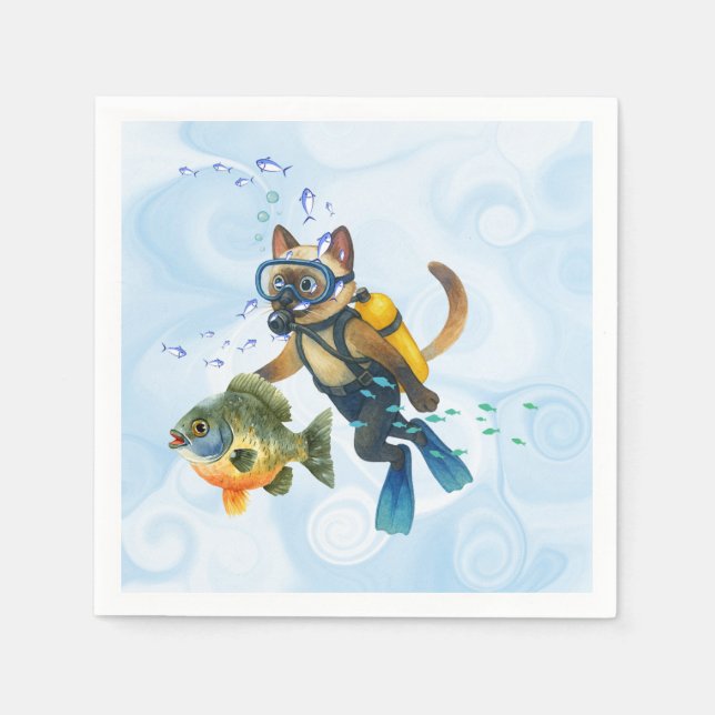 Serviette En Papier Scuba Cat plonge sous l'eau (Devant)