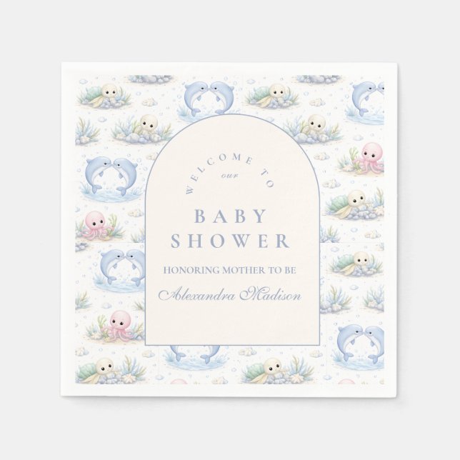 Serviette En Papier Sea Animals Elegant Arch Baby Shower (Devant)