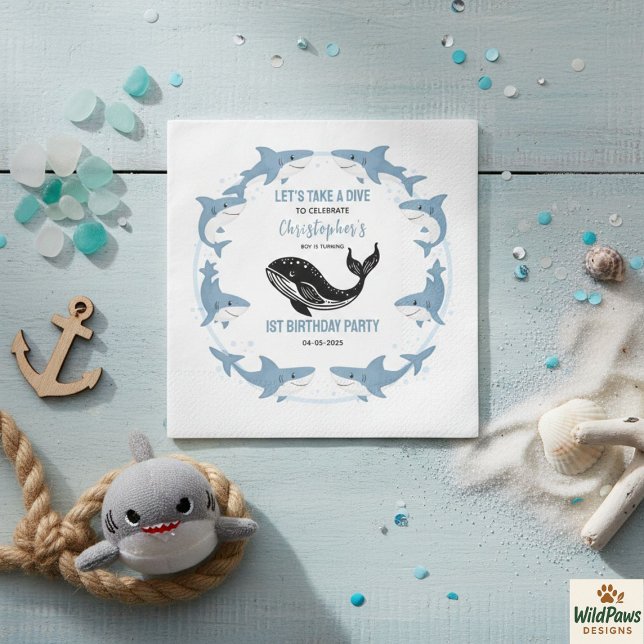 Serviette En Papier Sea Animals Shark 1st Birthday | Under the Sea  (Sea Animals Shark 1st Birthday | Under the Sea Napkins
)