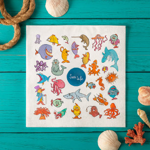 Serviette En Papier Sea Life Animaux Colorful Ocean Caractères