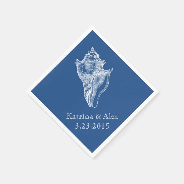 Serviette En Papier Sea Shell Blue Beach Wedding Napkins (Coin)