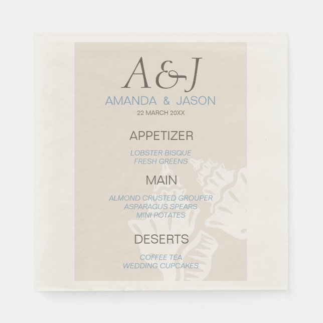 Serviette En Papier Sea Shell Menu Beach Wedding Papier Napkins (Devant)