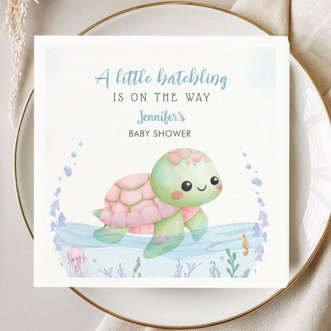 Serviette En Papier Sea Turtle Hatchling Girl Baby Shower Paper Napkin (Créateur téléchargé)