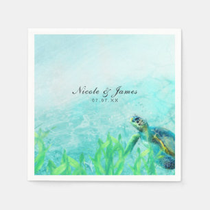Serviette En Papier Sea Turtle Ocean Beach Art Mariage élégant