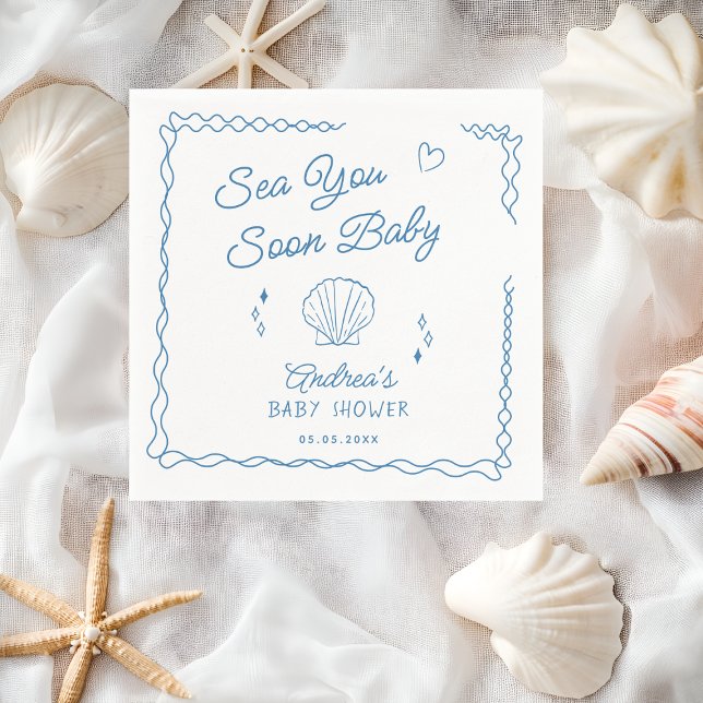 Serviette En Papier Sea You Bientôt Main Tirée Ocean Seashell Baby sho (Créateur téléchargé)