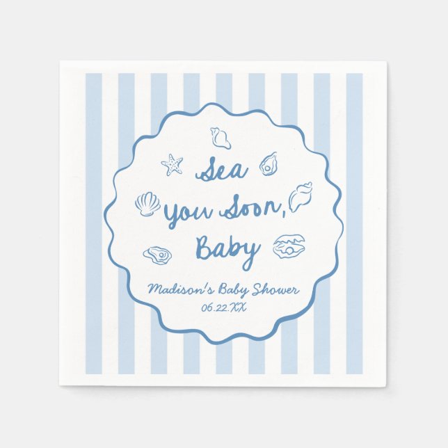 Serviette En Papier Sea You Soon Baby Coastal Baby Shower (Devant)