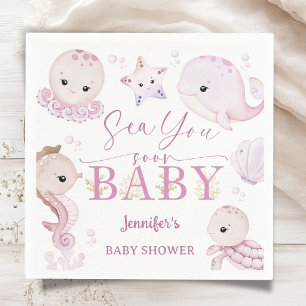 Serviette En Papier Sea You Soon Baby Shower Rose Papier Océan